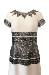 Fall 2007 Oscar de la Renta Sequin & Bead on Ivory Boucle Wool Runway Dress