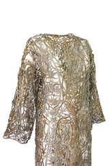 1960s Unlabeled Couture Heavy Metallic Gold & Silver Thread Caftan