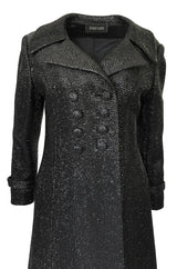 1970s Joseph Magnin Black Glitter Lame Full Length Great Coat Maxi Coat