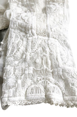 c1900s Antique Fine White Hand Made Linen, Lace & Embroidered Top