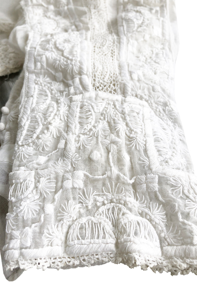 c1900s Antique Fine White Hand Made Linen, Lace & Embroidered Top
