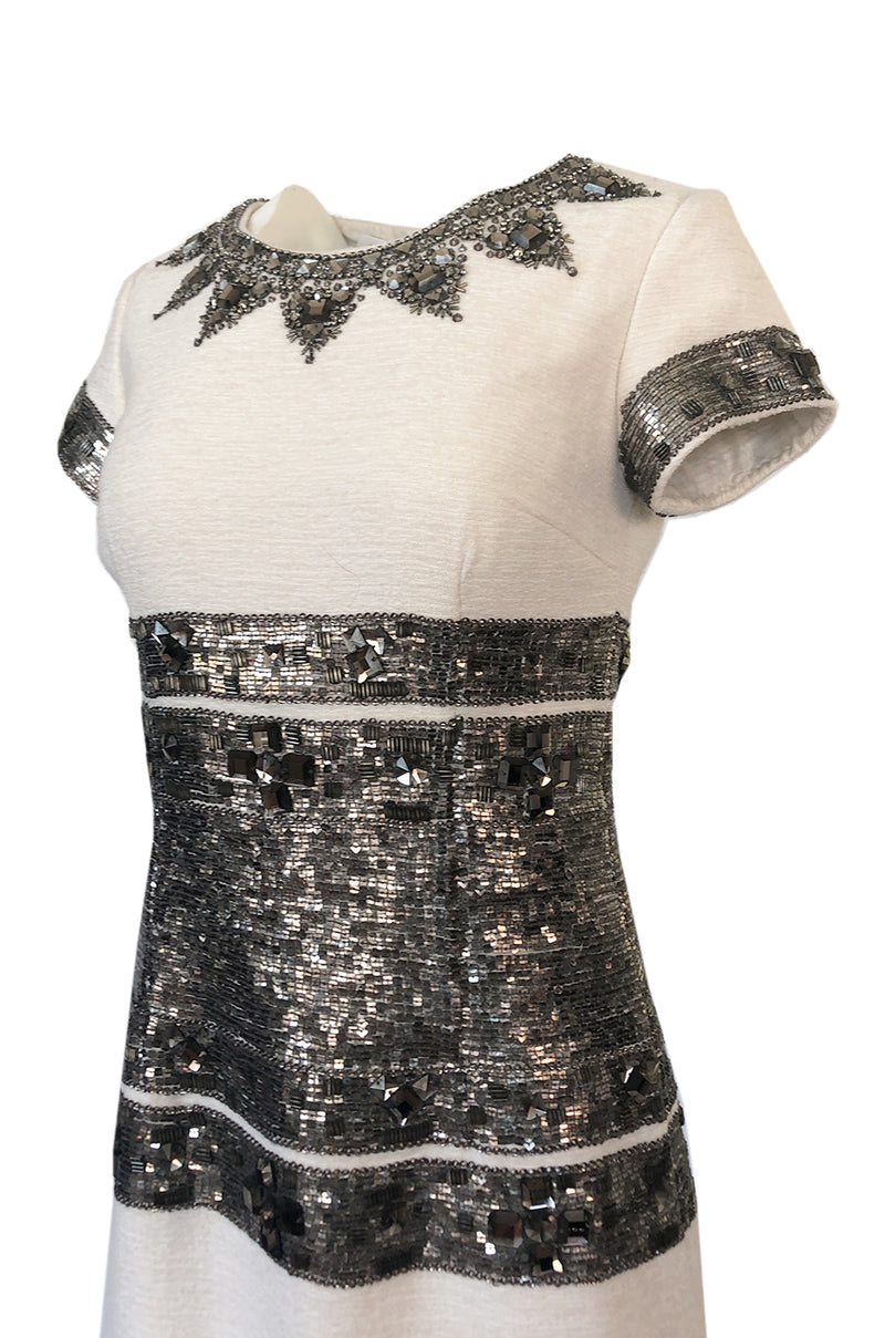 Fall 2007 Oscar de la Renta Sequin & Bead on Ivory Boucle Wool Runway Dress