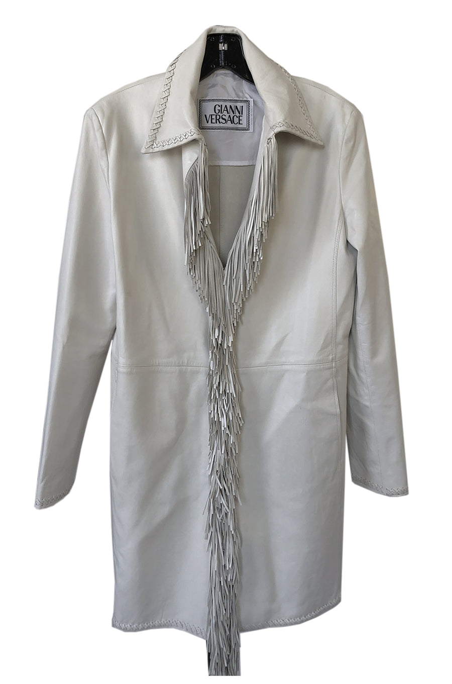 Spring 2002 Gianni Versace Butter Soft Fringe Ivory Leather Jacket