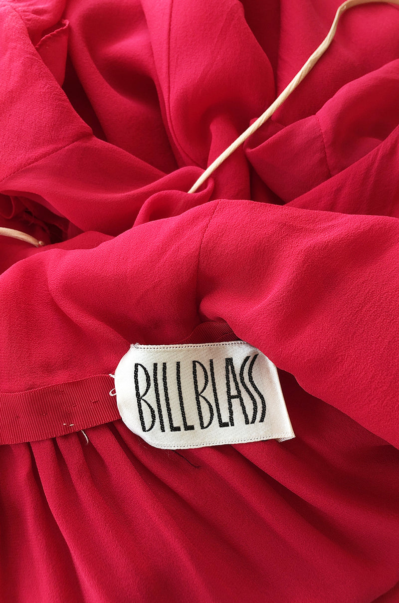 1970s Bill Blass Feather Light Red Ruffled Tiered Skirt Silk Chiffon Dress