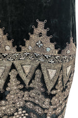 1920s Babani Haute Couture Silk Velvet w Geometric Gold Metallic Cord Dress