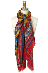 Huge 1970s Yves Saint Laurent Metallic Red & Yellow Fine Silk Wool Scarf