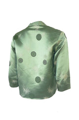 Gorgeous 1930s Unlabeled Green Silk Asian Jacket w Red Silk Lining