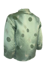 Gorgeous 1930s Unlabeled Green Silk Asian Jacket w Red Silk Lining