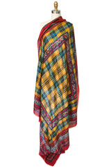 Huge 1970s Yves Saint Laurent Metallic Red & Yellow Fine Silk Wool Scarf