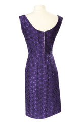 Pretty 1950s Purple Embroidered Netted Lace Floral Wiggle Dress
