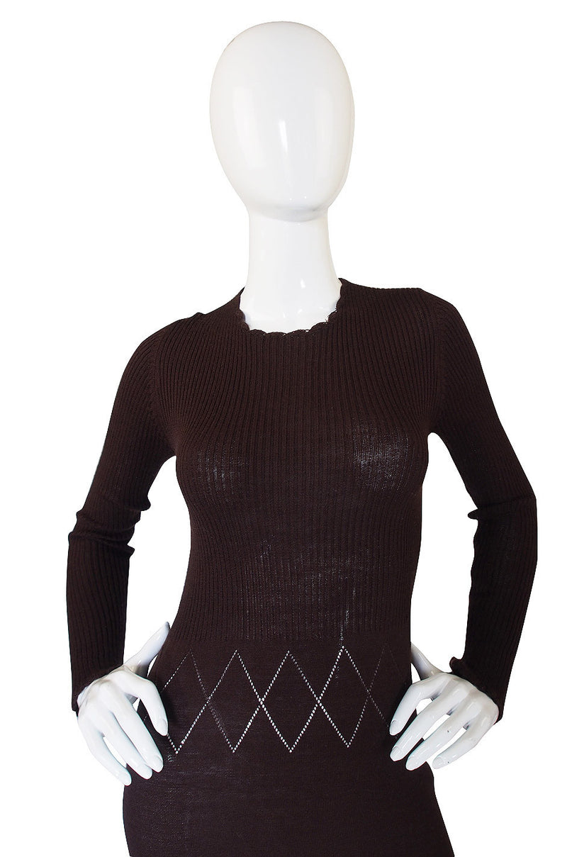 1970s Brown Knit Bill Blass Maxi Dress