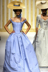 Runway Spring 1994 Balmain by Oscar de La Renta Haute Couture Baby Blue Corset Dress
