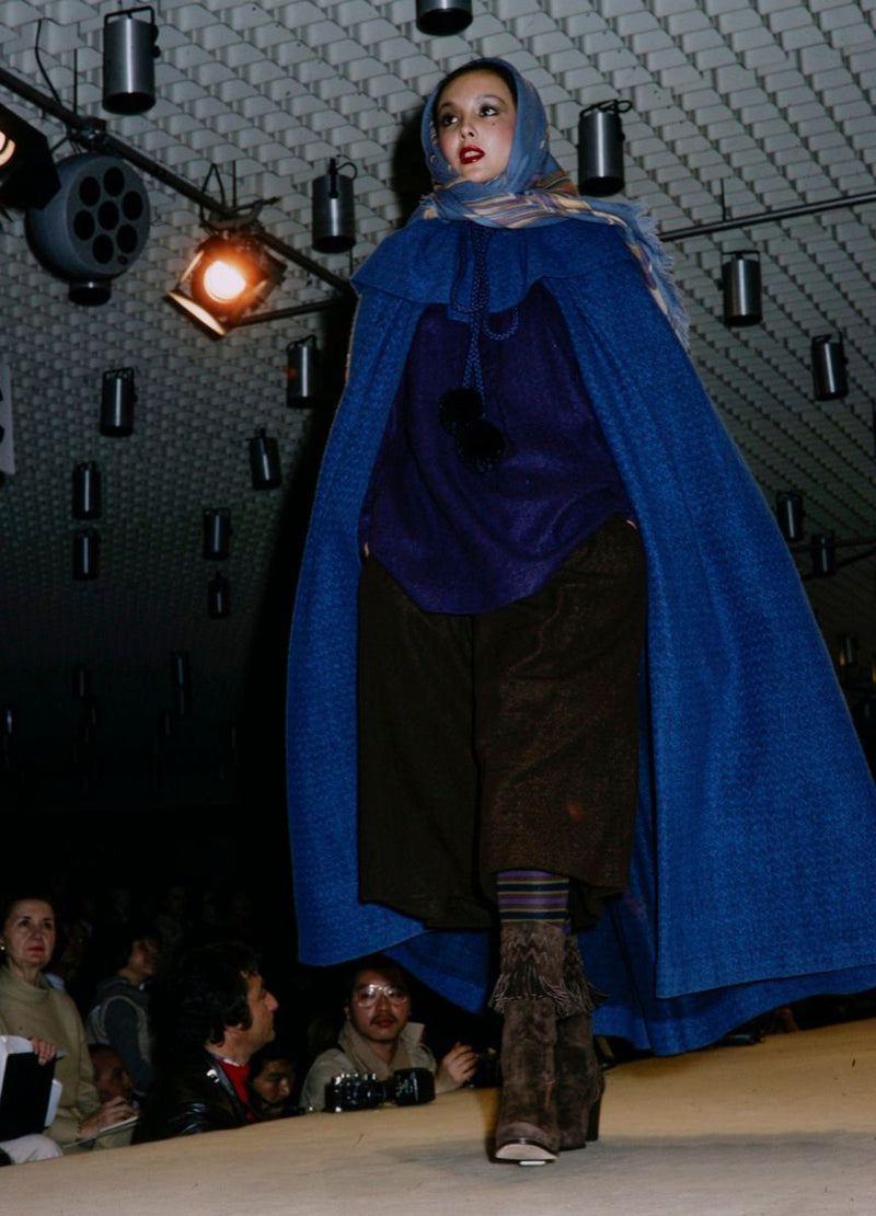 Superb Fall 1977 Yves Saint Laurent Ad Campaign Purple Wool & Mohair Cape w Dramatic Collar
