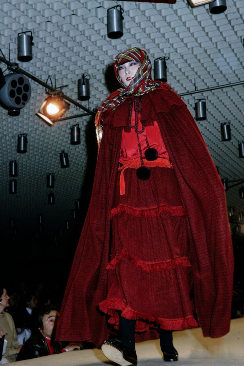 Superb Fall 1977 Yves Saint Laurent Ad Campaign Purple Wool & Mohair Cape w Dramatic Collar