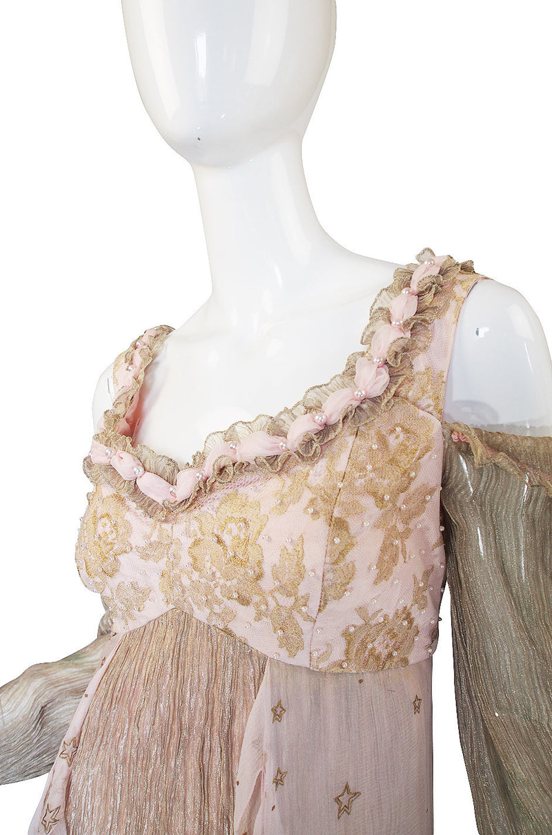 1970s Zandra Rhodes Hand Painted Silk Gown