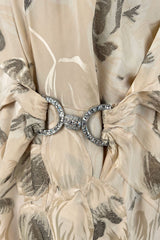 Rare & Beautiful 1920s E. L. Mayer Pale Gold Silk Flapper Dress w Lame & Rhinestone Detailing