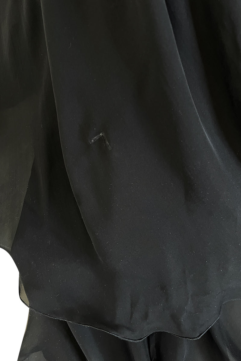 Incredible 2006-2007 Roberto Cavalli Black Silk Extreme Plunge Dress w Trained Silk Chiffon Skirts