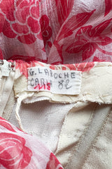 1982 Guy Laroche Haute Couture Floral Print Silk Chiffon Strapless & Caped Back Dress