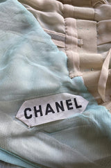 Spring 1976 Chanel Haute Couture Pale Turquoise Silk Chiffon Dress w PinTuck Gathered Front