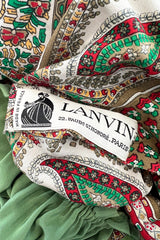 Gorgeous 1970s Lanvin Couture Printed Gathered Silk Caftan Dress w Balloon Sleeves & Felt Hem