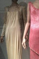 Museum Held 1970s Bill Gibb Black Liquid Jersey Dress w MOP Buttons & Extensive Beading