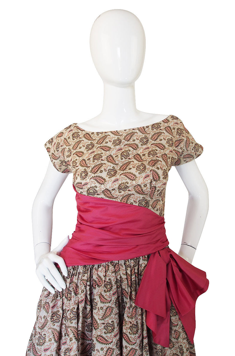 1950s Paisley & Gold Print Party Dress