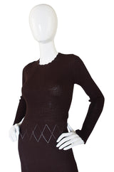 1970s Brown Knit Bill Blass Maxi Dress