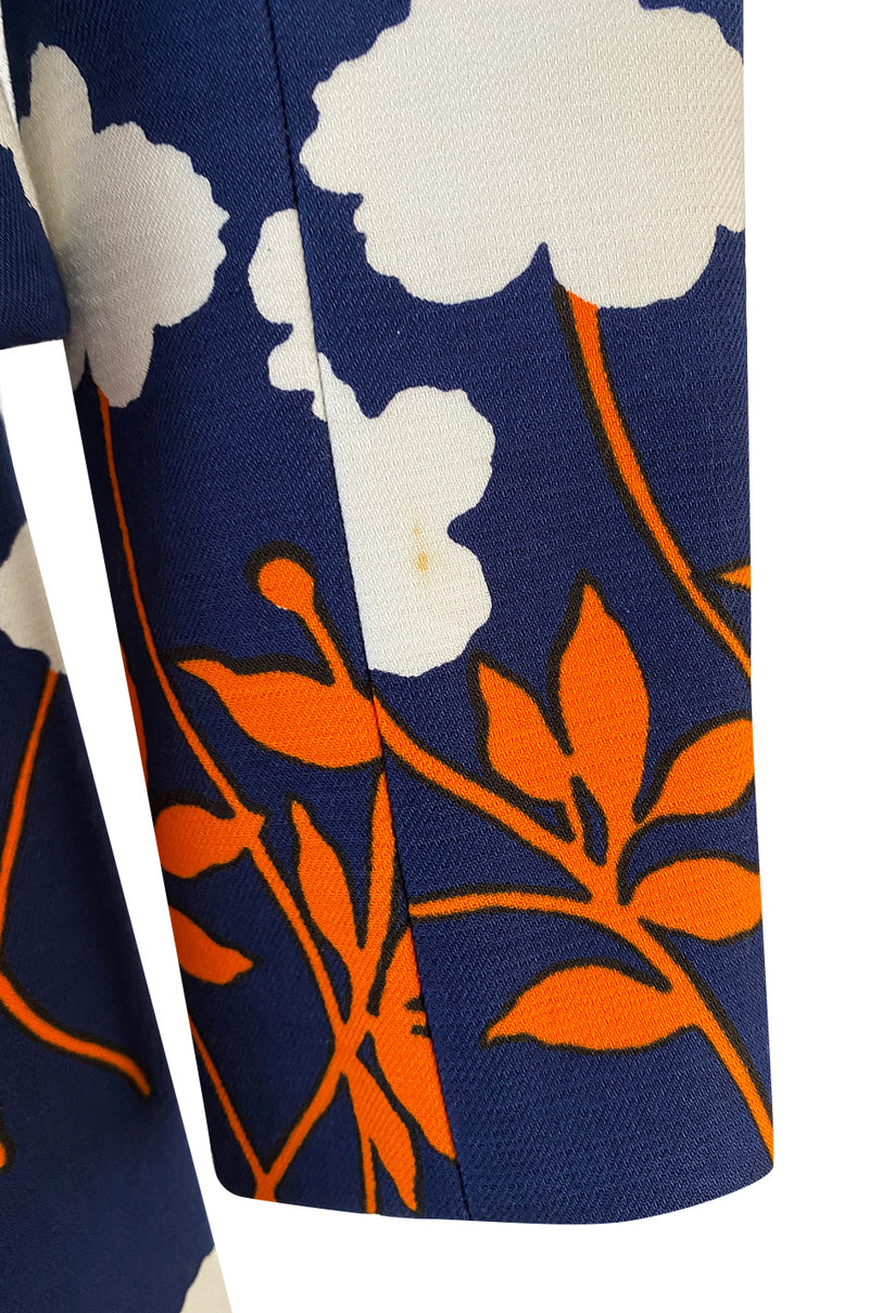Spring 1973 Givenchy Haute Couture Lovely Long Stem Floral Print Dress & Jacket Set