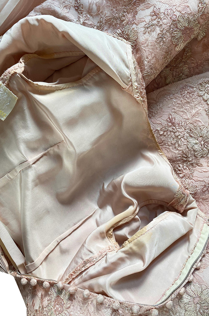 Fall 1994 Nina Ricci Haute Couture Metallic Cord Detailed Lace & Pink Silk Dress