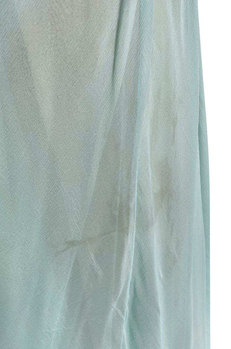 Spring 1976 Chanel Haute Couture Pale Turquoise Silk Chiffon Dress w PinTuck Gathered Front