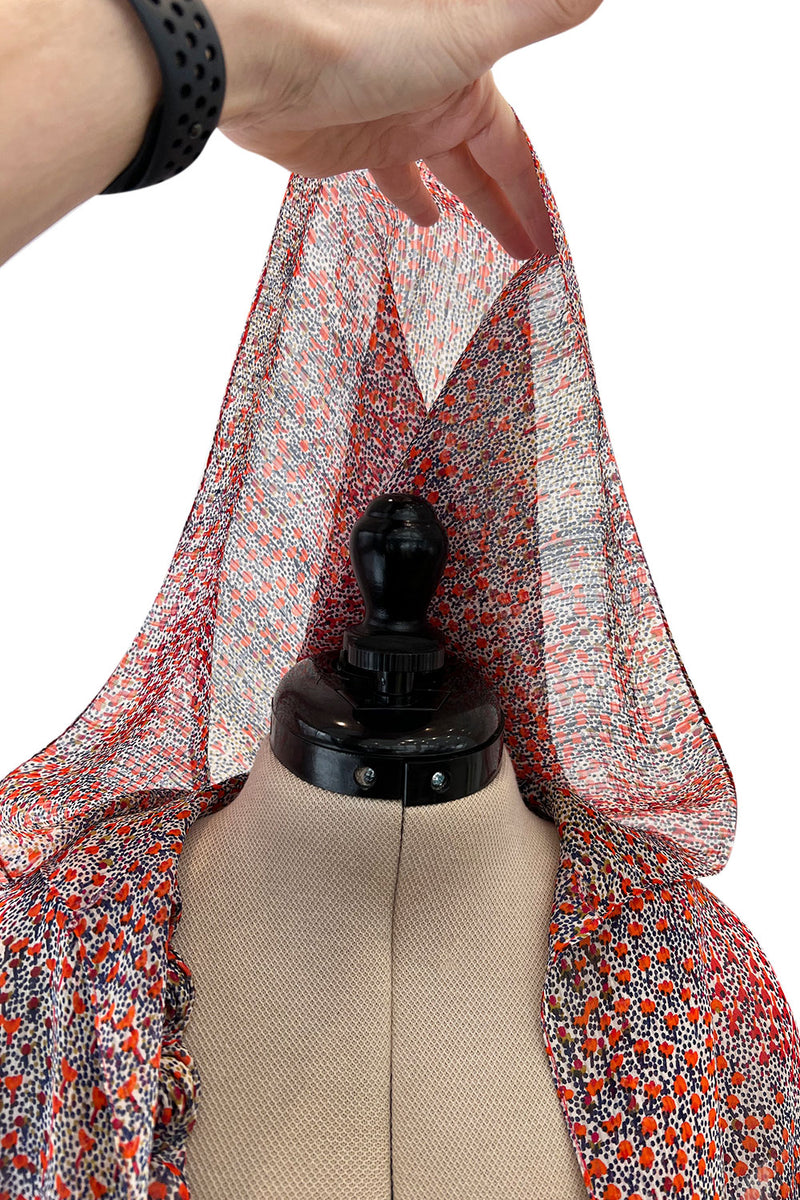 Magical c.1958 Madame Gres Haute Couture Printed Silk Chiffon Dress & Hooded Cape Piece