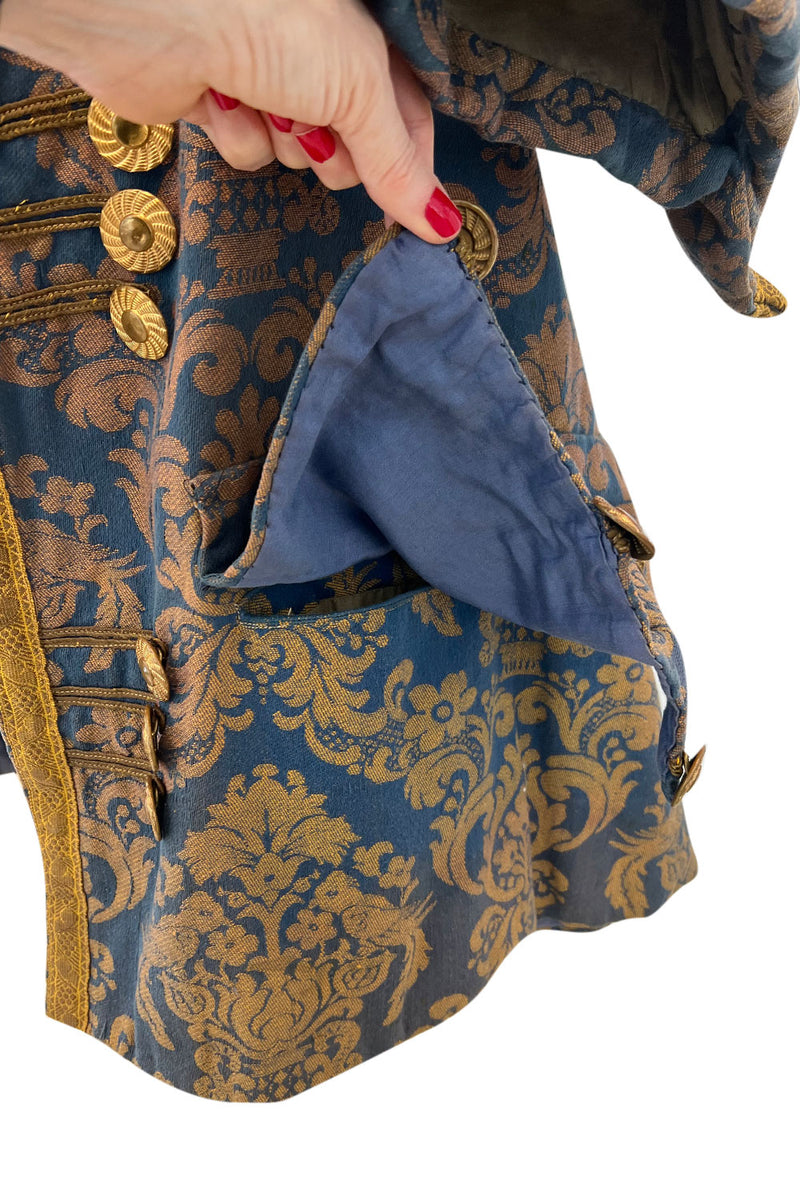 Remarkable Late 1800s Charles H. Fox Theatre Costume Gold & Blue Brocade Great Coat