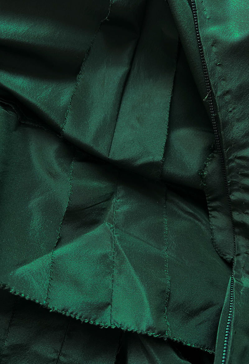 Rare 1977 Madame Gres Haute Couture Dress & Cape in a Deep Green Silk Taffeta
