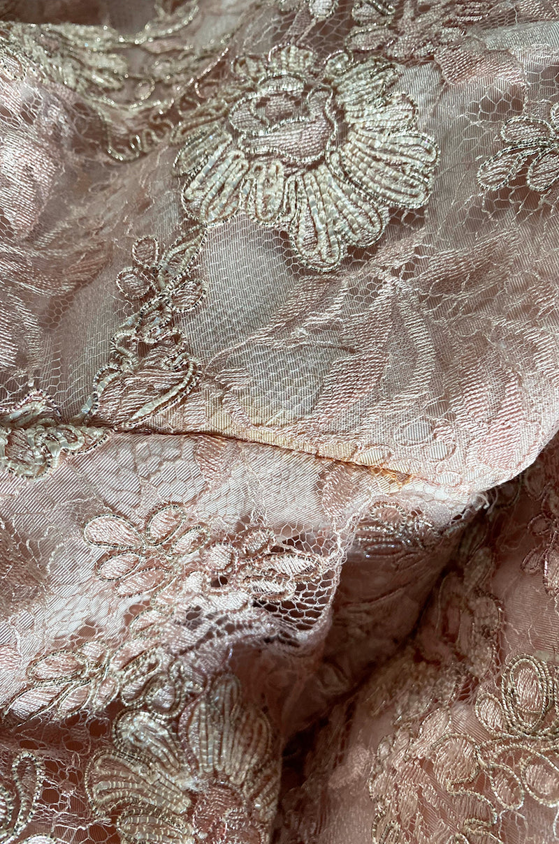 Fall 1994 Nina Ricci Haute Couture Metallic Cord Detailed Lace & Pink Silk Dress