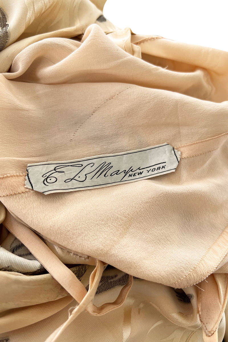 Rare & Beautiful 1920s E. L. Mayer Pale Gold Silk Flapper Dress w Lame & Rhinestone Detailing