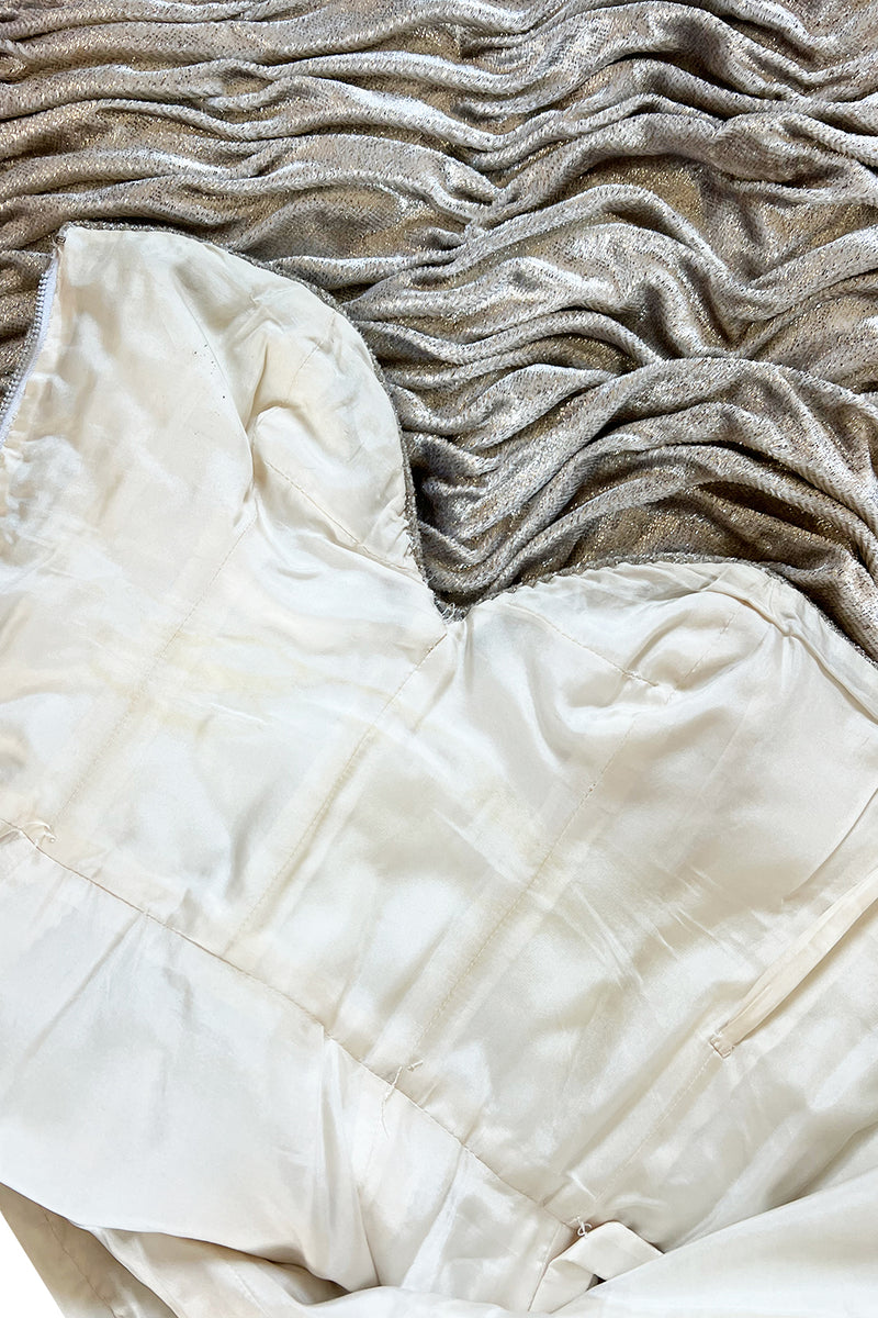 Documented Fall 1984 Emanuel Ungaro Haute Couture Silver Velvet Dress & Feather Jacket