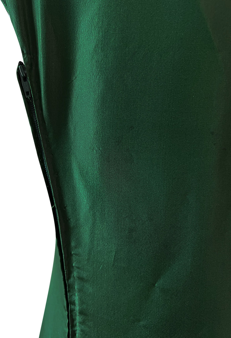 Rare 1977 Madame Gres Haute Couture Dress & Cape in a Deep Green Silk Taffeta