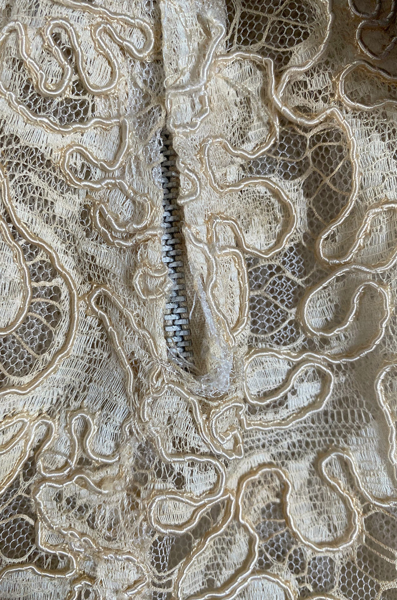 Exceptional Spring 1956 Pierre Balmain Haute Couture Strapless French Alencon Lace & Silk Organza Dress