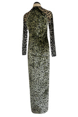 1994 Geoffrey Beene Leopard Print Chenille & Metallic Netting Dress
