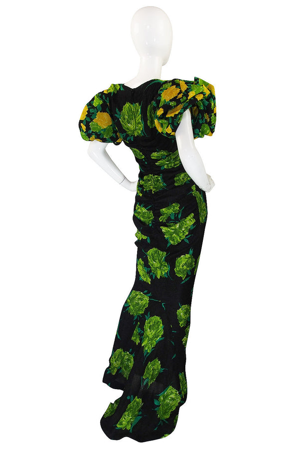 1970s Couture Galanos Dramatic Silk Gown