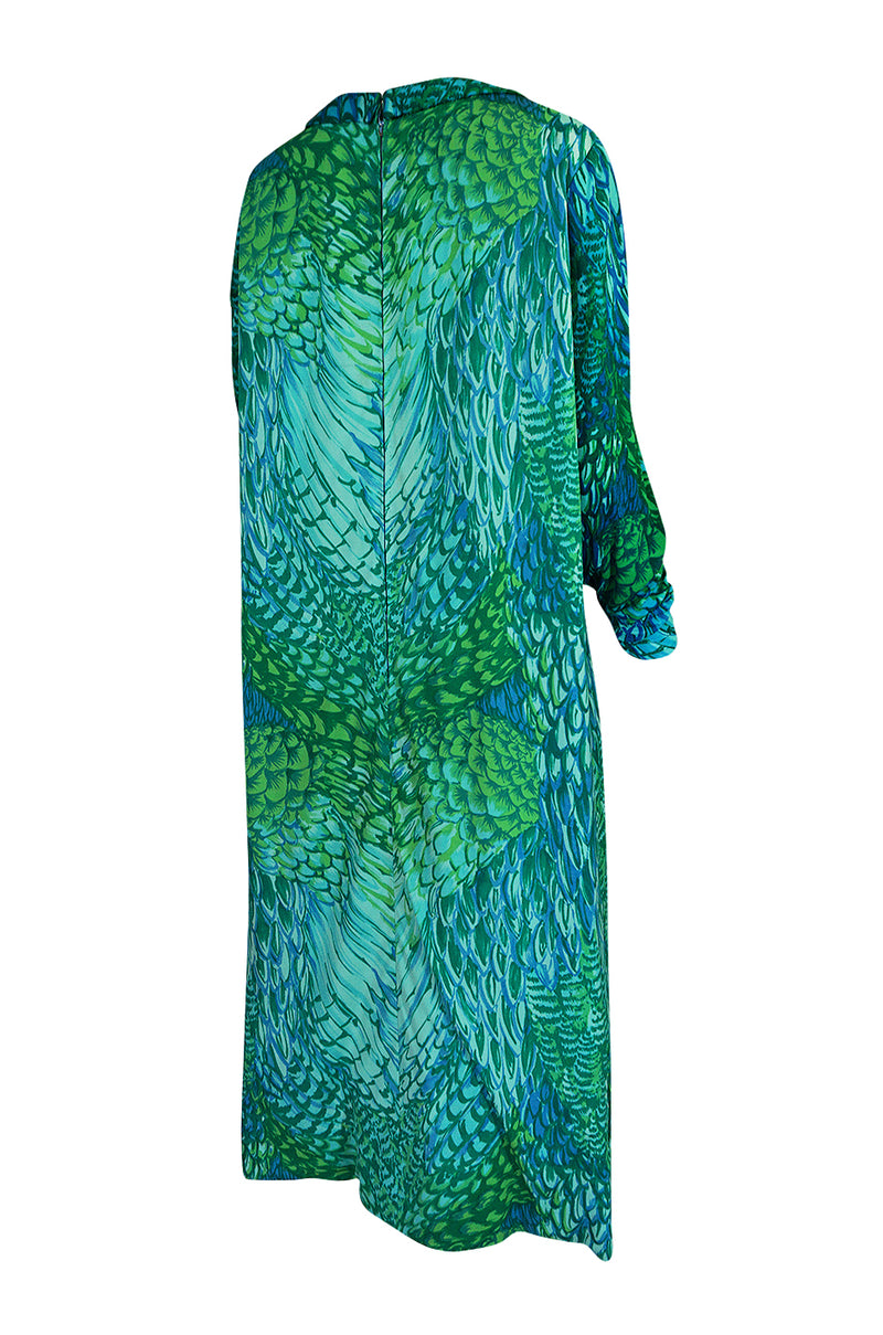 1972 La Mendola Silk Jersey 'Francolino' Print in Green Dress