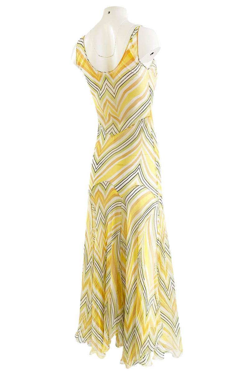 1990s Christian Dior by John Galliano Chevron Stripe Yellow Bias Cut S Shrimpton Couture 1990s Christian Dior by John Galliano Chevron Stripe Yellow Bias Cut S Shrimpton Couture