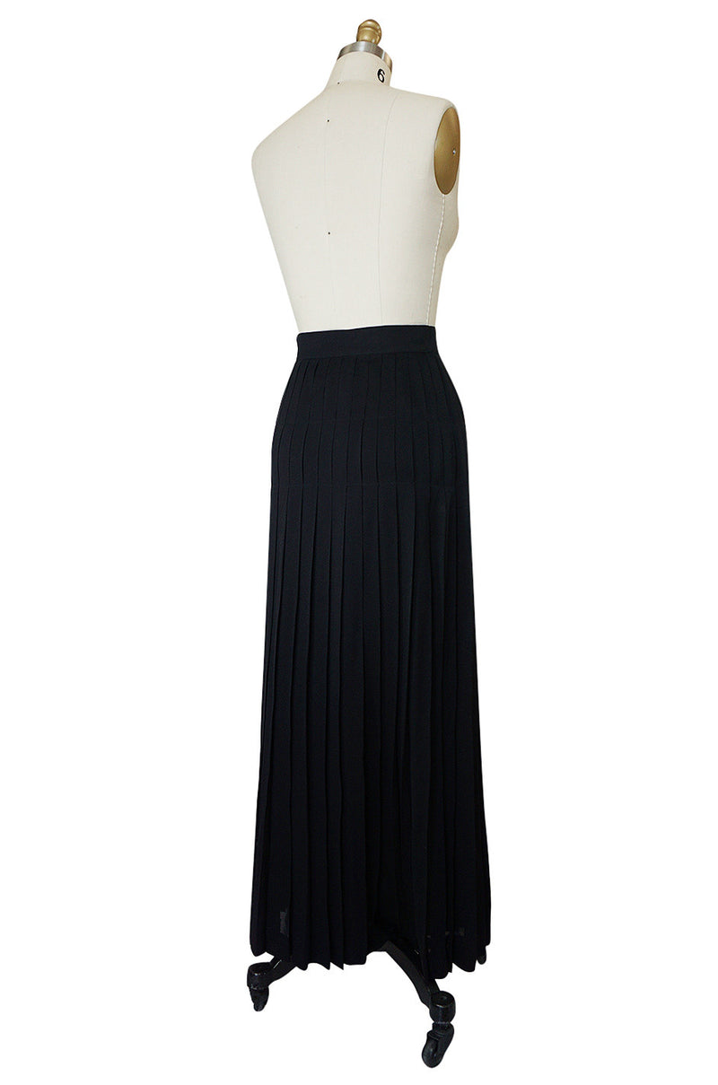 1980s Chanel Silk Crepe Pleated Full Length Maxi Skirt