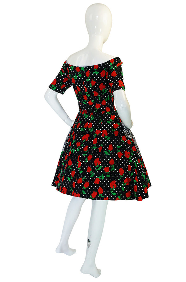 Spring 1988 Off Shoulder Christian Lacroix Floral Dress