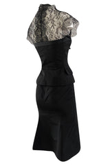 Spring 2004 Alexander McQueen Black Silk Taffeta and Black Lace Detailed Top & Skirt Set
