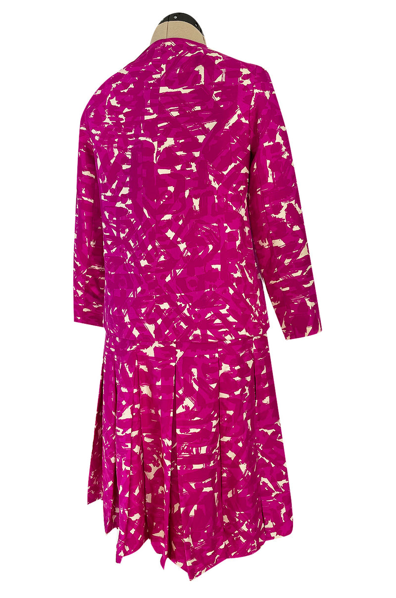 Exceptional Spring 1966 Christian Dior Haute Couture Suit by Marc Bohan In a Pink Patterned Silk Twill