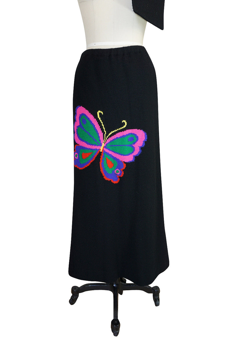 1970s Hanae Mori Knit Butterfly Skirt & Scarf