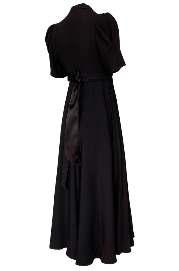 Iconic c.1969 Ossie Clark 'Bridget' Black Crepe Plunge Front Wrap Dress