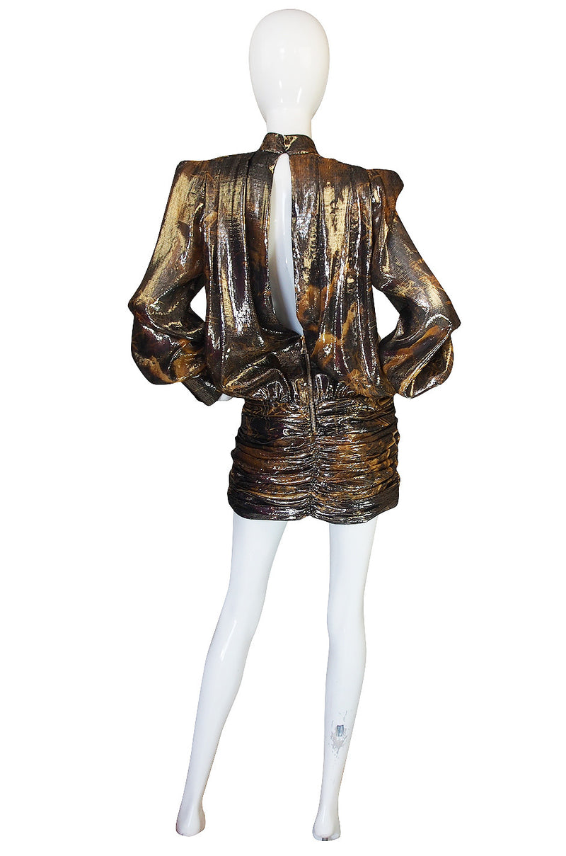 F/W 2013 Balmain Gold Print Lame Mini Dress