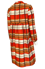 1967 Jacques Tiffeau Orange Plaid Skirt & Matching Coat Suit Set